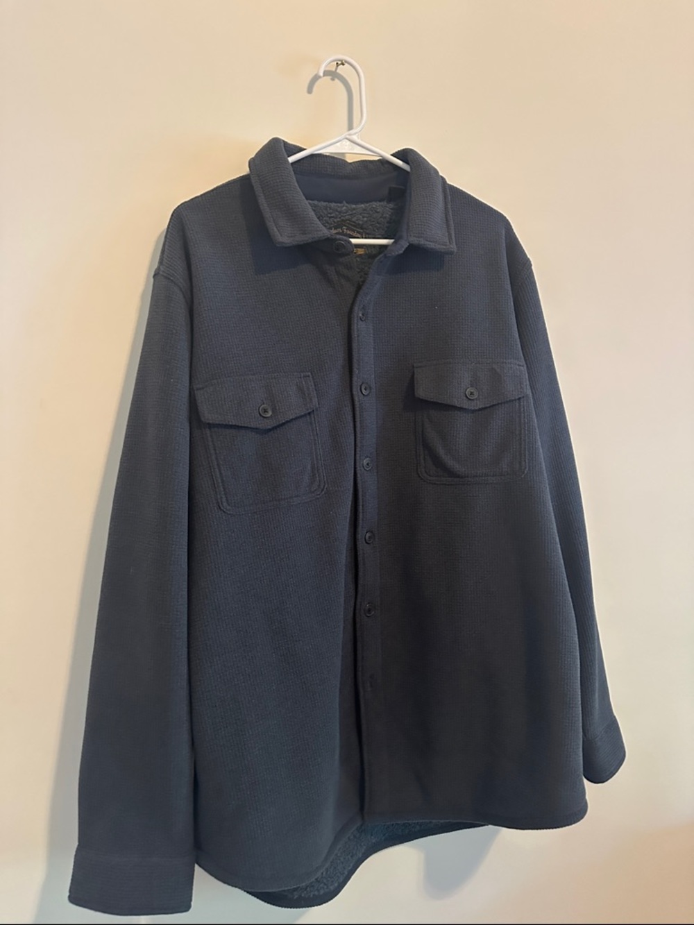 Men's Dark Blue  Lightweight Shirt Jacket with Front Flap Pockets soft lining